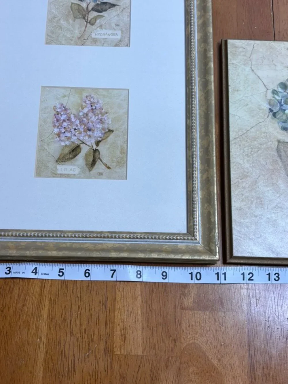 VTG Cheri Blum Vintage Floral Art Trio Hydrangea Lilac Cracked Linen 3pc Set